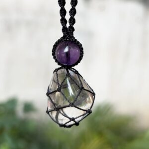 Vòng cổ macrame kết hợp đá Clear quartz và Amethyst (MC-NEC-MIX-54)